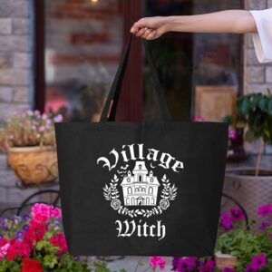 shop4ever Village Witch Halloween Trick or Treat Jumbo Heavy Canvas Tote Reusable Shopping Bag Black JUMBO 1