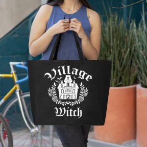 shop4ever Village Witch Halloween Trick or Treat Jumbo Heavy Canvas Tote Reusable Shopping Bag Black JUMBO 1