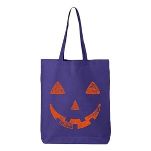 shop4ever orange jack o' lantern pumpkin face halloween trick or treat eco cotton tote reusable shopping bag purple eco 1