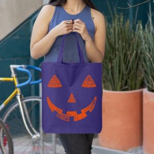 shop4ever Orange Jack O' Lantern Pumpkin Face Halloween Trick or Treat Eco Cotton Tote Reusable Shopping Bag Purple ECO 1