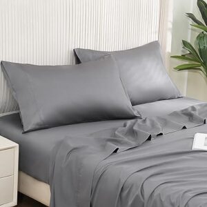 downcool queen sheet set - 100% cotton sheets for queen size bed, 16" deep pocket queen sheets, 400 thread count sateen, silky soft & cooling sheets, 4-piece bed sheets queen size, grey sheets