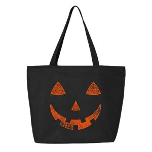 shop4ever orange jack o' lantern pumpkin face halloween trick or treat heavy canvas tote with zipper reusable shopping bag black zip 1