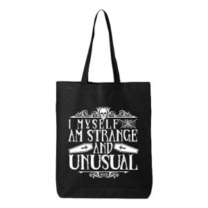 shop4ever i myself am strange and unusual halloween trick or treat eco cotton tote reusable shopping bag black eco 1