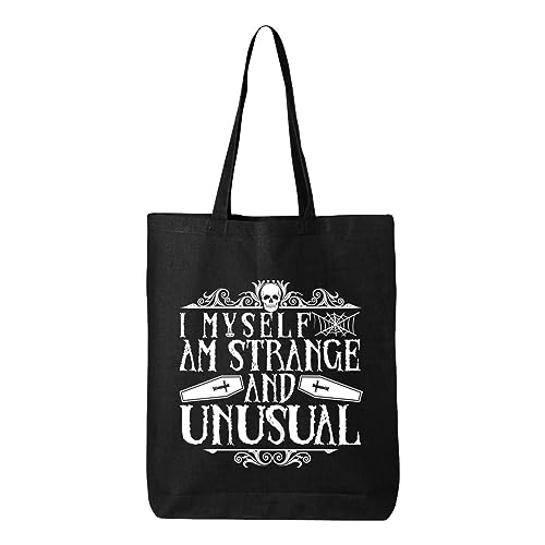 shop4ever I Myself am Strange and Unusual Halloween Trick or Treat Eco Cotton Tote Reusable Shopping Bag Black ECO 1