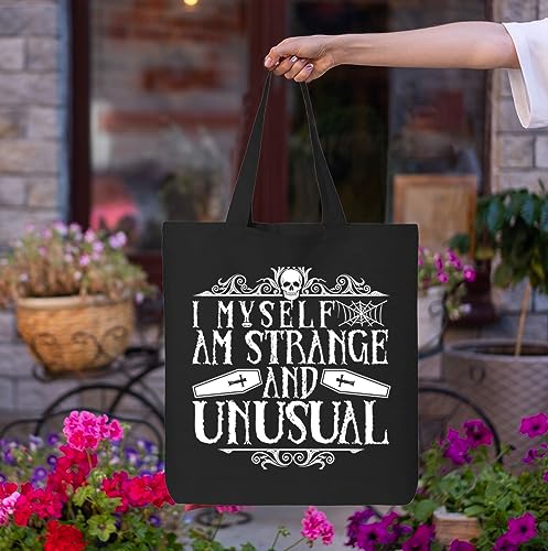 shop4ever I Myself am Strange and Unusual Halloween Trick or Treat Eco Cotton Tote Reusable Shopping Bag Black ECO 1