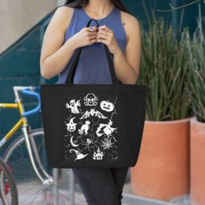 shop4ever Halloween Mash Witch Skull Pumpkin Cat Trick or Treat Heavy Canvas Tote with Zipper Reusable Shopping Bag Black ZIP 1