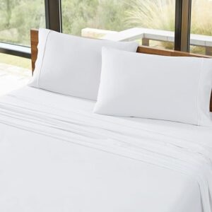 UGG 14180 Iona King 100% Cotton Bed Sheets and Pillowcases 4-Piece Set Matte Sateen Fabric Sleep in Luxury Machine Washable Resort Sheet Set, King, Ocean Bright White