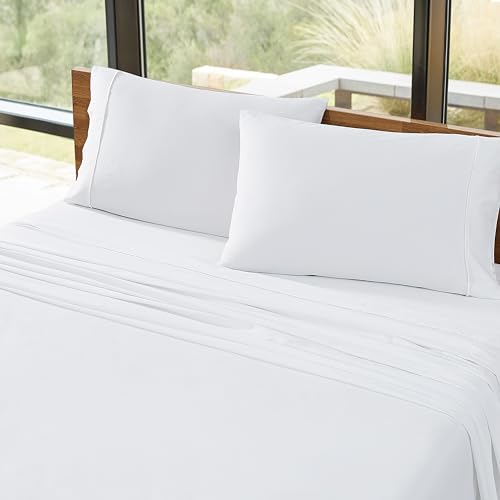 UGG 14180 Iona King 100% Cotton Bed Sheets and Pillowcases 4-Piece Set Matte Sateen Fabric Sleep in Luxury Machine Washable Resort Sheet Set, King, Ocean Bright White