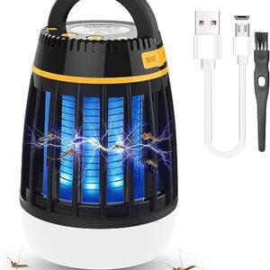 3 in 1 Bug Zapper, USB Rechargeable Mosquito Trap, Waterproof Insect Fly Trap for Outdoor & Indoor,LED Lantern, Emergency Power Supply 2000mAh for Home, Camping, Gnats, Backyard, Patio