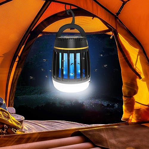 3 in 1 Bug Zapper, USB Rechargeable Mosquito Trap, Waterproof Insect Fly Trap for Outdoor & Indoor,LED Lantern, Emergency Power Supply 2000mAh for Home, Camping, Gnats, Backyard, Patio