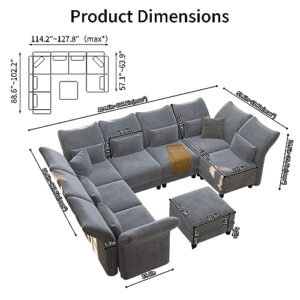 LLappuil Chenille Large Sectional Sofa 8 Seats U Shaped Modular Sofa with Storage Chaise, Adjustable Backrest, Modular Sectional Couches Sleeper for Living Room, Grey