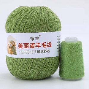 5 balls/250g yarn ave 100% merino wool lace weight yarn, soft yarn for hand knitting & crocheting pullovers, shawls, baby sweaters,with gifts of 5 rolls elastic threads (#810 fruit green)