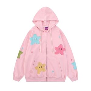 SYOKUP Women Teen Girls Y2K Hoodie Jacket Graphic Zip Up Hoodie Oversized Star Hooded Sweatshirt Tops E-Girls Streetwear