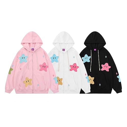 SYOKUP Women Teen Girls Y2K Hoodie Jacket Graphic Zip Up Hoodie Oversized Star Hooded Sweatshirt Tops E-Girls Streetwear