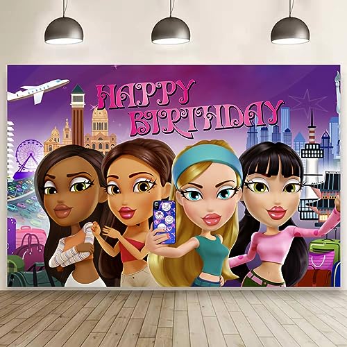 Brat Girl Background Birthday Decorations, Brat Girl Happy Birthday Banner Backdrop for Girls Birthday Party Supplies (5x3ft)