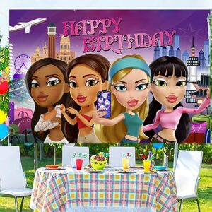 Brat Girl Background Birthday Decorations, Brat Girl Happy Birthday Banner Backdrop for Girls Birthday Party Supplies (5x3ft)