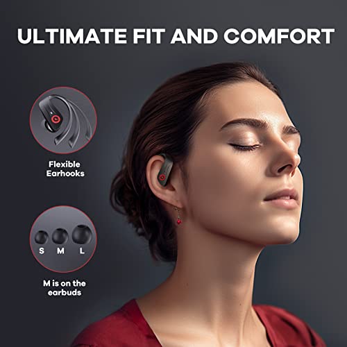 Wireless Earbuds Bluetooth 5.3 Headphones LED Digital Display 60H Playtime Ear Buds with Wireless Charging Case Wireless Headphones with Earhooks IPX7 Waterproof Sports Headphones for Workout Running