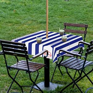 EZON-CH Outdoor Tablecloth with Umbrella Hole and Zipper 54"x54", Anchor Rope and Steering Wheel Blue Square Waterproof Table Cloth Table Covers for Dining, Garden, Courtyard, Patio, Camping, Picnic