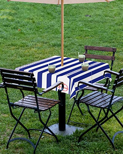 EZON-CH Outdoor Tablecloth with Umbrella Hole and Zipper 54"x54", Anchor Rope and Steering Wheel Blue Square Waterproof Table Cloth Table Covers for Dining, Garden, Courtyard, Patio, Camping, Picnic