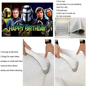 Mandalorian Background Birthday Decorations, Mandalorian Happy Birthday Banner Backdrop for Mandalorian Birthday Party Supplies (5x3ft)