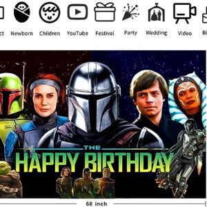 Mandalorian Background Birthday Decorations, Mandalorian Happy Birthday Banner Backdrop for Mandalorian Birthday Party Supplies (5x3ft)