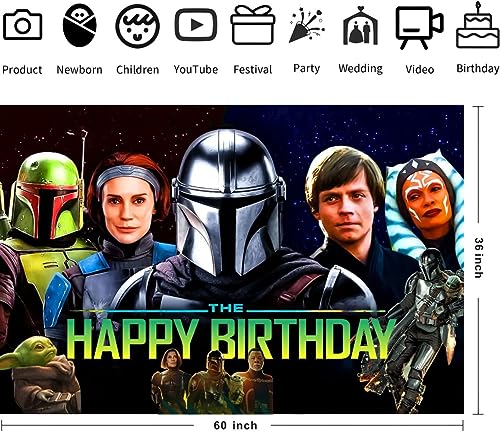 Mandalorian Background Birthday Decorations, Mandalorian Happy Birthday Banner Backdrop for Mandalorian Birthday Party Supplies (5x3ft)