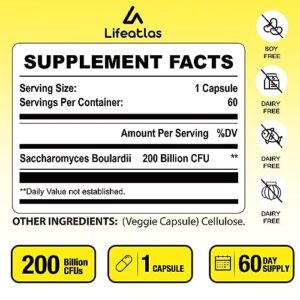 200 Billion CFUs Saccharomyces Boulardii Probiotics - Clinically Studied Probiotics for Women & Men, Enhanced Intestinal Tract, Immune, Bloating Gut & Digestive Health, Acid Resistant - 2 Month Supply