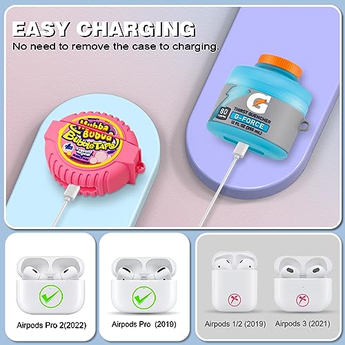 YIPINJIA for AirPods Pro 2 Case Cute [3-Pack], Funny Airpod Pro 2 Case Food 3D Cartoon Silicone Case Compatible for AirPods Pro 2nd Gen Case with Cleaner Pen (Sport Water+Purple Potato+Bubble Gum)