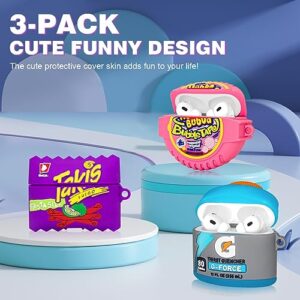 YIPINJIA for AirPods Pro 2 Case Cute [3-Pack], Funny Airpod Pro 2 Case Food 3D Cartoon Silicone Case Compatible for AirPods Pro 2nd Gen Case with Cleaner Pen (Sport Water+Purple Potato+Bubble Gum)
