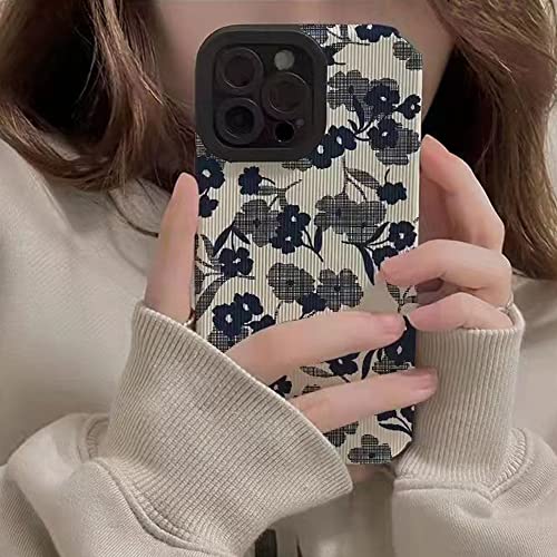 Faneiy for iPhone 14 Pro Max Case Leather Grain Cute Silicone Aesthetic Floral Women Girl Phone Case Camera Protection Shockproof Design for iPhone 14 Pro Max -6.7''