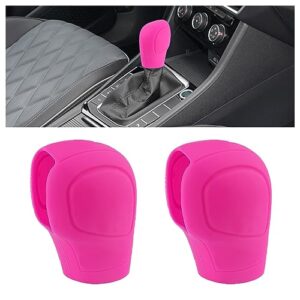 2pcs silicone car gear shift cover,anti-slip automatic shift knob cover effectively protects stick shift knob,universal car interior accessories gear shifter knobs decoration (rose red)