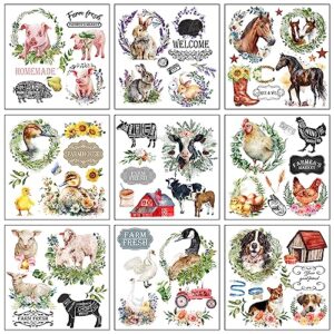 farmhouse rub on transfers for crafts and furniture rub on decals animals floral 9 pcs rub on transfers stickers for paper wood crafts diy arts