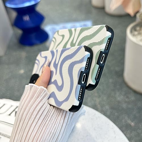 Sayoaho Designed for iPhone 14 Pro Phone Case, Soft PU Leather TPU and Cute Art Wavy Painted for Women Girls, Slim Protective Shockproof Compatible with iPhone Case (Green, iPhone 14 Pro)