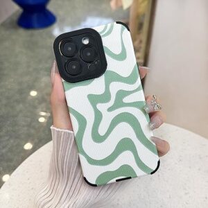 Sayoaho Designed for iPhone 14 Pro Phone Case, Soft PU Leather TPU and Cute Art Wavy Painted for Women Girls, Slim Protective Shockproof Compatible with iPhone Case (Green, iPhone 14 Pro)