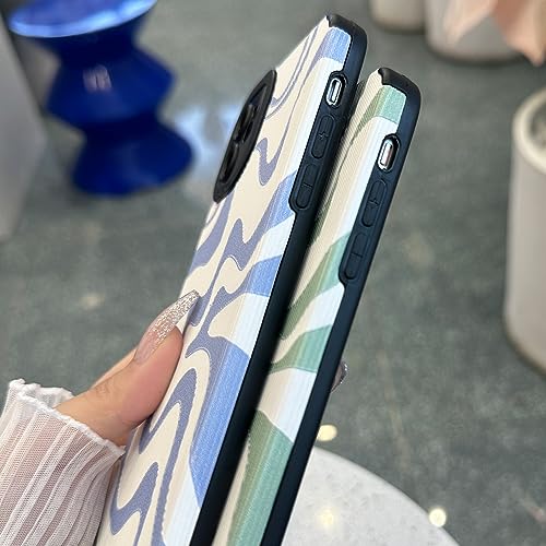 Sayoaho Designed for iPhone 14 Pro Phone Case, Soft PU Leather TPU and Cute Art Wavy Painted for Women Girls, Slim Protective Shockproof Compatible with iPhone Case (Green, iPhone 14 Pro)