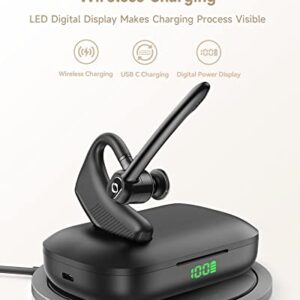 Bluetooth Headset Wireless Earpiece Noise Cancelling Microphone 180H Playback 1000mAh Wireless Charging Case Handsfree Earphones LED Display for iPhone iOS Android Cell Phones PC Computer Trucker Work