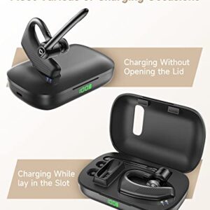 Bluetooth Headset Wireless Earpiece Noise Cancelling Microphone 180H Playback 1000mAh Wireless Charging Case Handsfree Earphones LED Display for iPhone iOS Android Cell Phones PC Computer Trucker Work