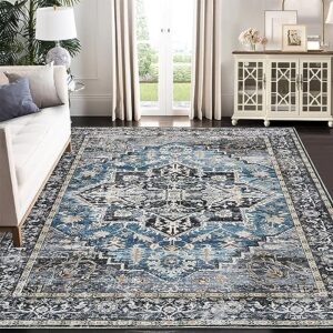 GAOMON Washable Area Rugs 5x7 Boho Rugs for Living Room Vintage Soft Carpet for Bedroom Waterproof Rug Non Slip Rugs for Hardwood Floors (Gray, 5x7)