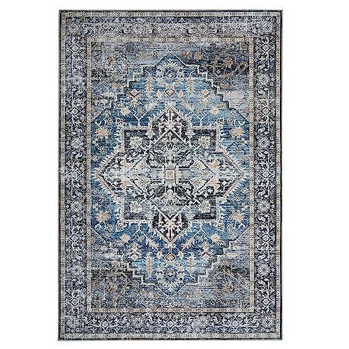 GAOMON Washable Area Rugs 5x7 Boho Rugs for Living Room Vintage Soft Carpet for Bedroom Waterproof Rug Non Slip Rugs for Hardwood Floors (Gray, 5x7)