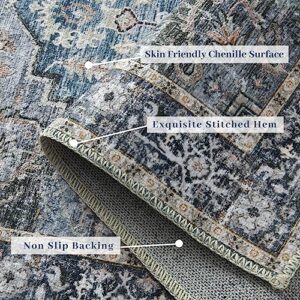 GAOMON Washable Area Rugs 5x7 Boho Rugs for Living Room Vintage Soft Carpet for Bedroom Waterproof Rug Non Slip Rugs for Hardwood Floors (Gray, 5x7)