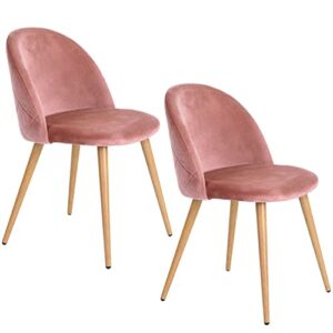 furniturer upholstered velvet dining chair mid back armless with wood legs for home kitchen bedroom living room, set of 2, rose