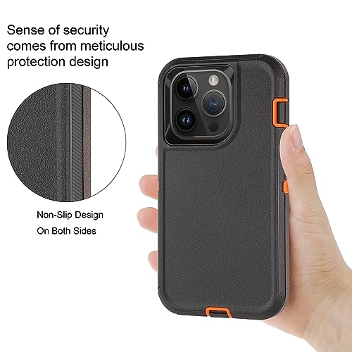 Case for iPhone 14 Pro Case with Tempered Glass Screen Protector and Camera Lens Protector 3 Layer Heavy Duty Drop Protection Rugged Shockproof Protective Tough Durable Cover 6.1" BlackOrange