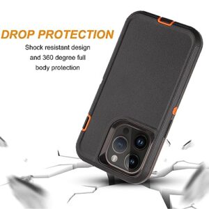 Case for iPhone 14 Pro Case with Tempered Glass Screen Protector and Camera Lens Protector 3 Layer Heavy Duty Drop Protection Rugged Shockproof Protective Tough Durable Cover 6.1" BlackOrange