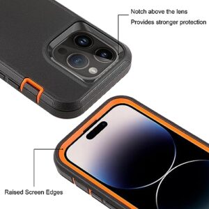 Case for iPhone 14 Pro Case with Tempered Glass Screen Protector and Camera Lens Protector 3 Layer Heavy Duty Drop Protection Rugged Shockproof Protective Tough Durable Cover 6.1" BlackOrange