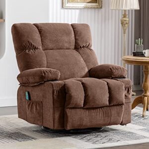 von racer bosmiller recliner chair soft fabric with heat and massage oversized chairs for adults manual rocking big tall 2 cup holders living room classic brown