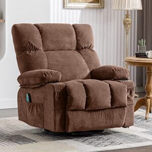 VON RACER Bosmiller Recliner Chair Soft Fabric with Heat and Massage Oversized Chairs for Adults Manual Rocking Big Tall 2 Cup Holders Living Room Classic Brown