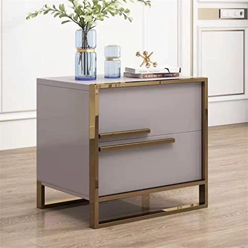 GSEDWWAJ Baking Varnish Bright Bedside Table Italian Wanghong Hotel Bedroom Storage Cabinet Nightstand (Color : Gray)