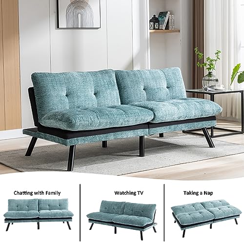 Anwick Futon Sofa Bed Convertible Futon Sleeper Couch, 71" Sleeper Sofa Bed with Adjustable Backrest, Modern Loveseat Couch for Compact Living Room, Apartment, Office (Green)