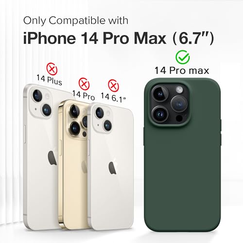 GONEZ for iPhone 14 Pro Max Case Silicone, with 2X Screen Protector + 2X Camera Lens Protector, Full Body Protective Cover, Liquid Silicone Shockproof iPhone 14 ProMax Case 6.7", Dark Green
