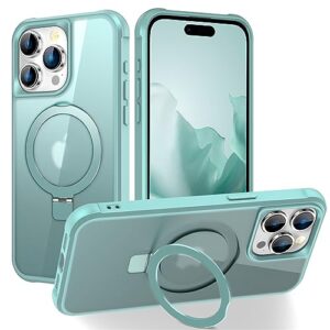 saitong for iphone 14 pro case with invisible magnetic ring stand translucent iphone 14 pro phone case 6.1" [compatible with magsafe][military-grade drop protection][great grip feeling], blue